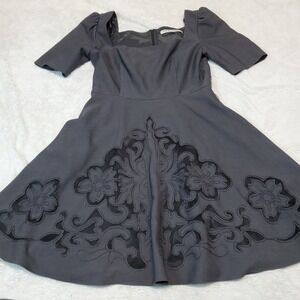 Steve Madden Dark Gray Black Whimsigoth Office Romantic Square Neck Dress‎ 10